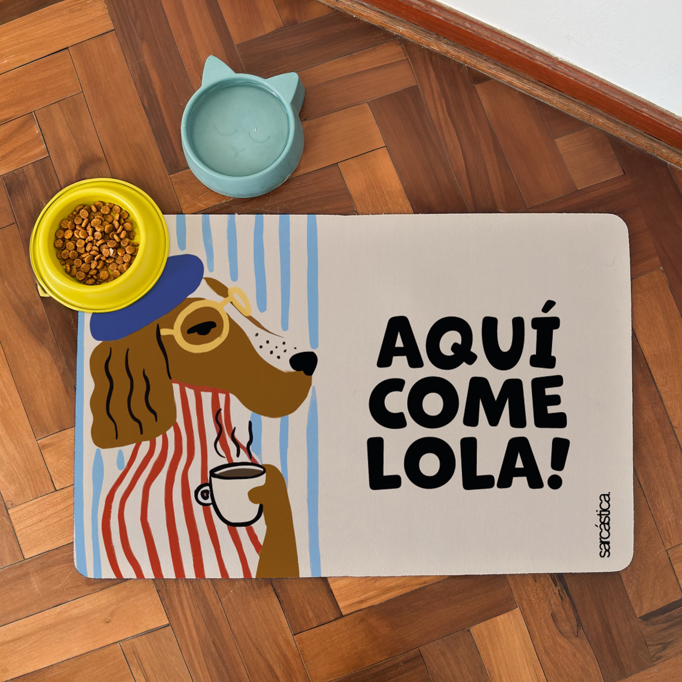 Tapete de Comida Mascotas Aquí come Lola!