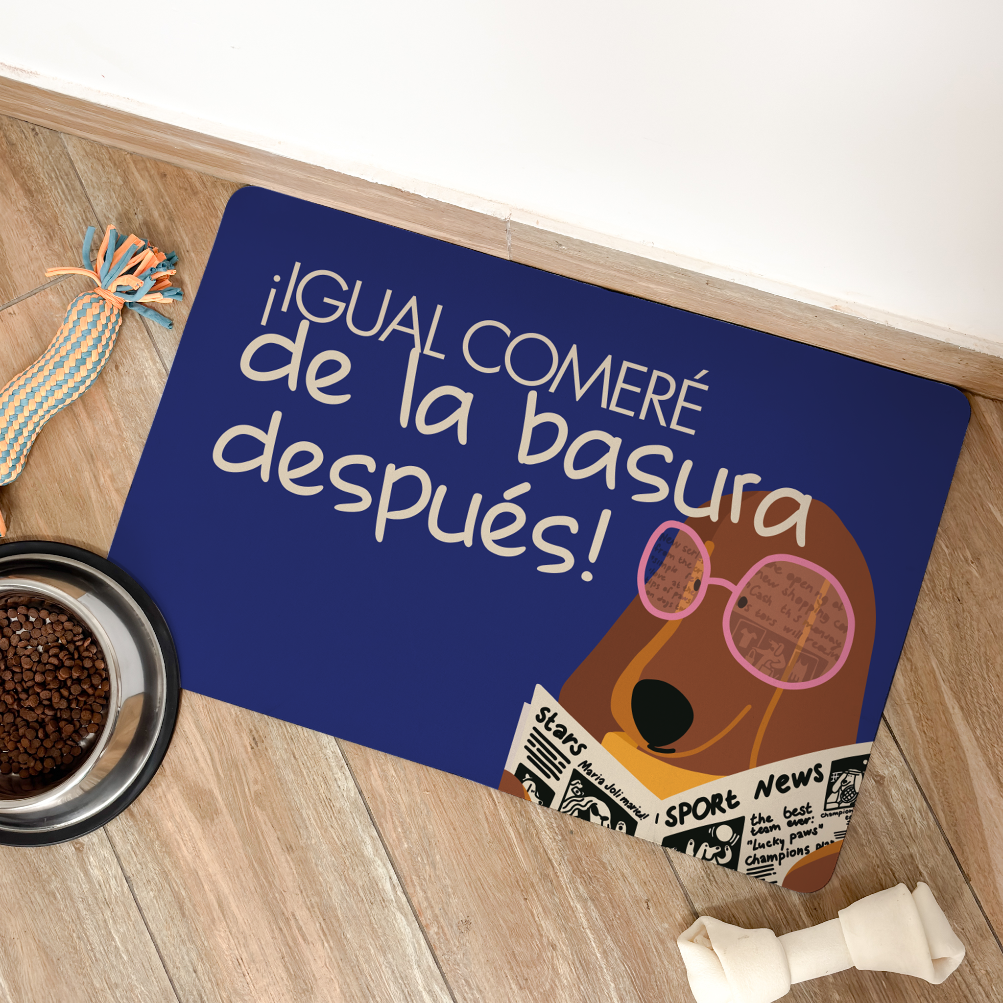 Tapete de Comida Mascotas Igual comeré de la basura después!