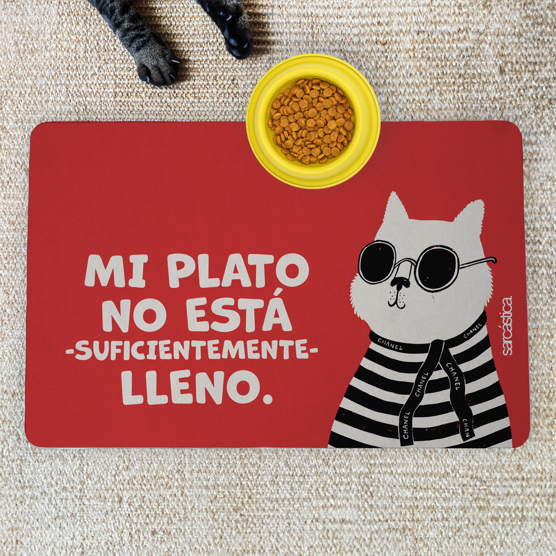 Tapete de Comida Mascotas Mi plato no está -suficientemente- lleno.