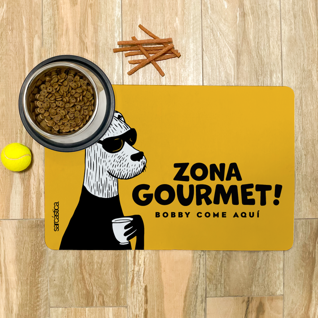 Tapete de Comida Mascotas Zona Gourmet! Bobby come aquí