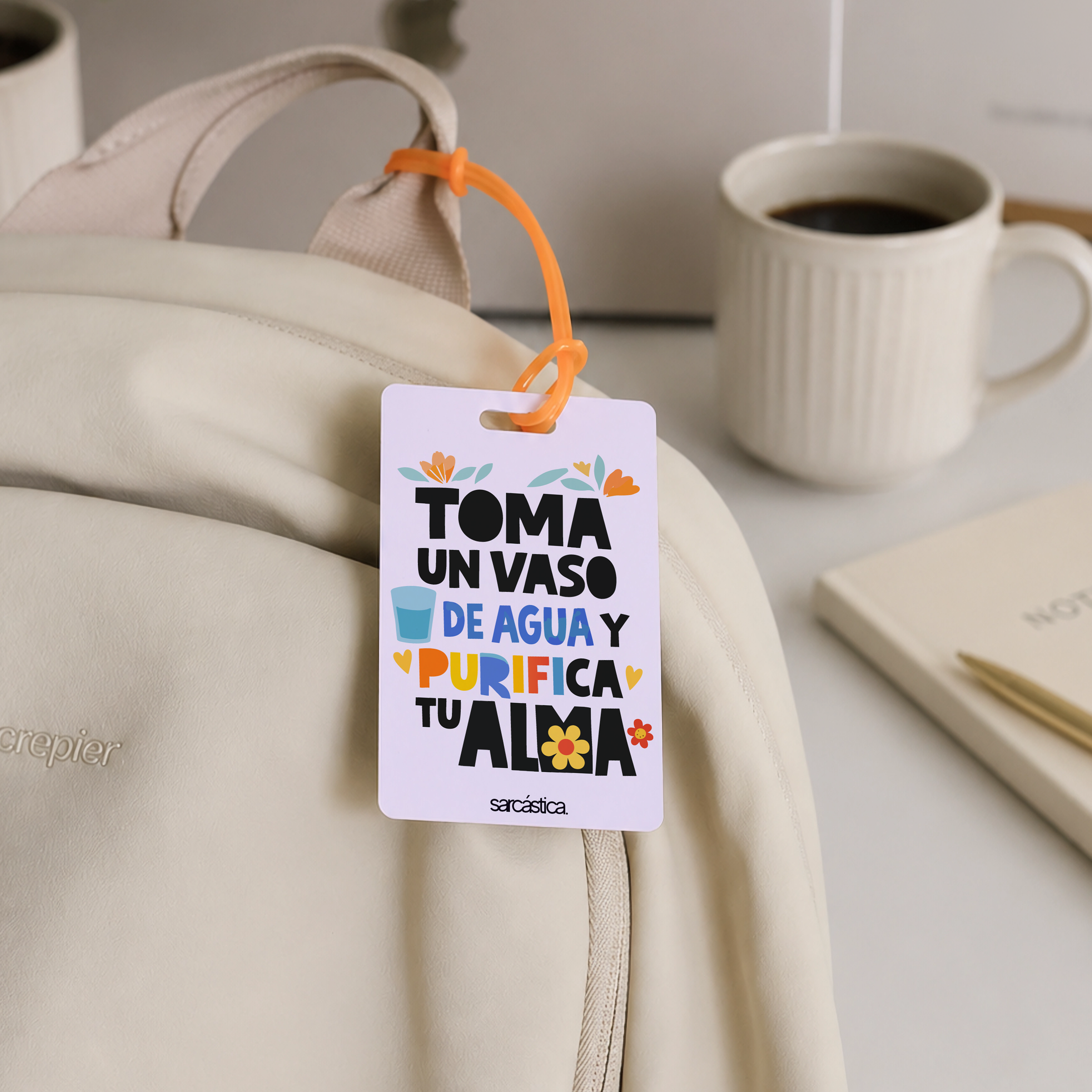 Tags de Mochila Escolar - Toma un vaso de agua y purifica tu alma