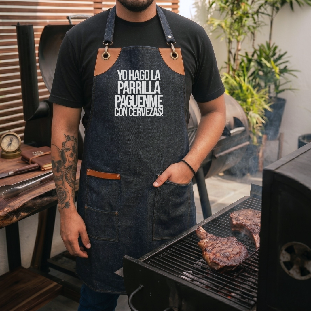 Mandil Edición Papá - Yo hago la parrilla páguenme con cervezas!
