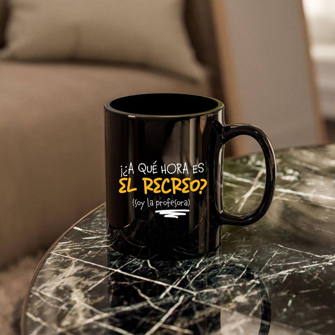 Taza Maestro Negra ¿A qué hora es el recreo?
