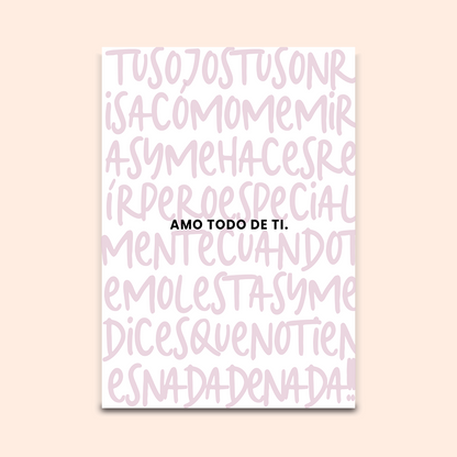 Postal Amor Sarcástico - Amo todo de ti PARA ELLA