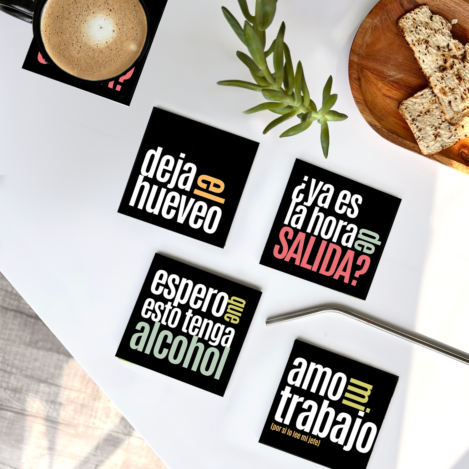 Colección Posavasos Office "Deja el hueveo" Negro