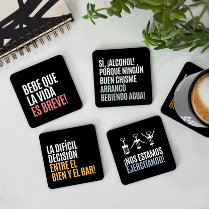Colección Posavasos "Bebe que la vida es breve" Negro