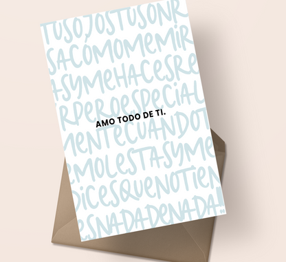 Postal Amor Sarcástico - Amo todo de ti PARA ÉL