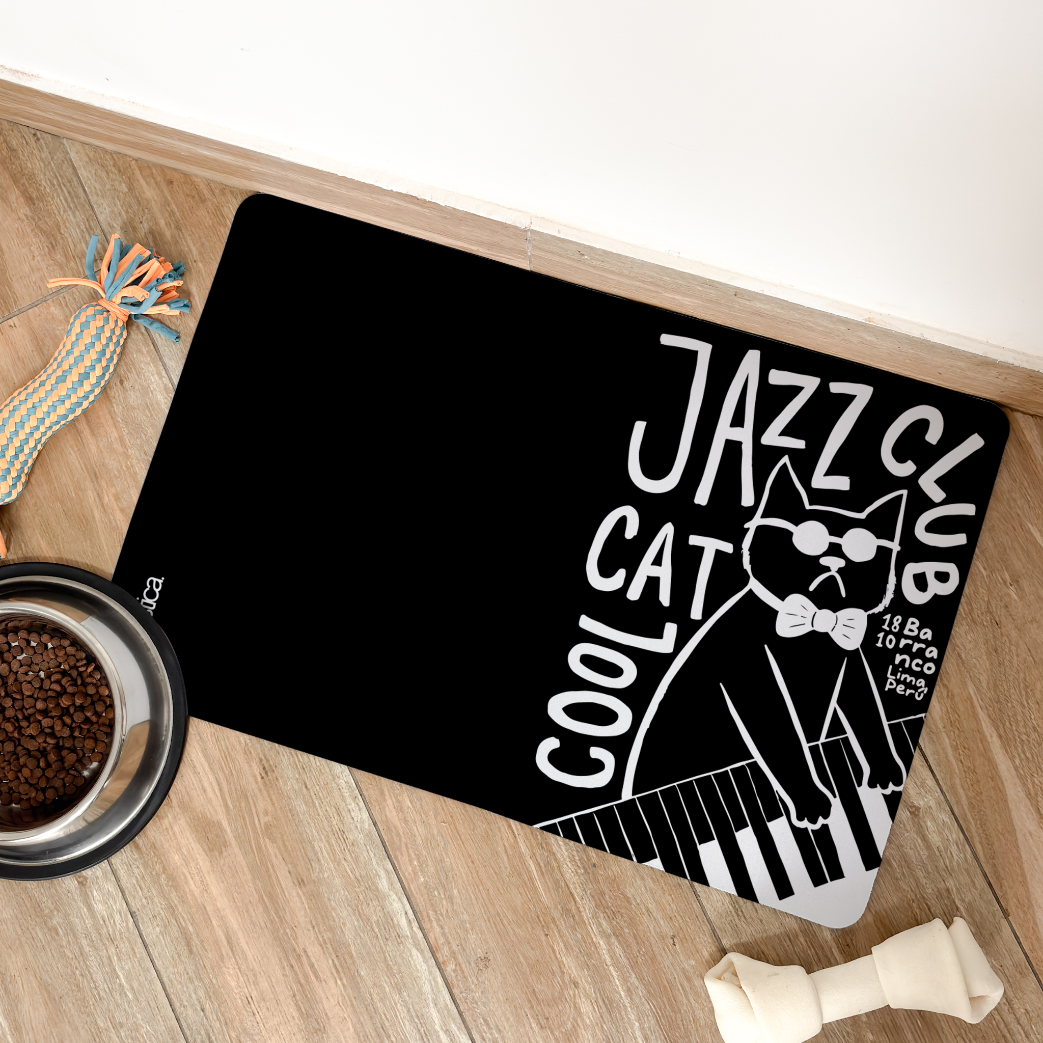 Tapete de Comida Mascotas Cat Jazz Club