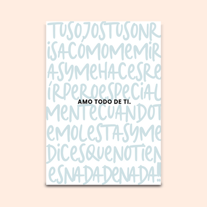 Postal Amor Sarcástico - Amo todo de ti PARA ÉL